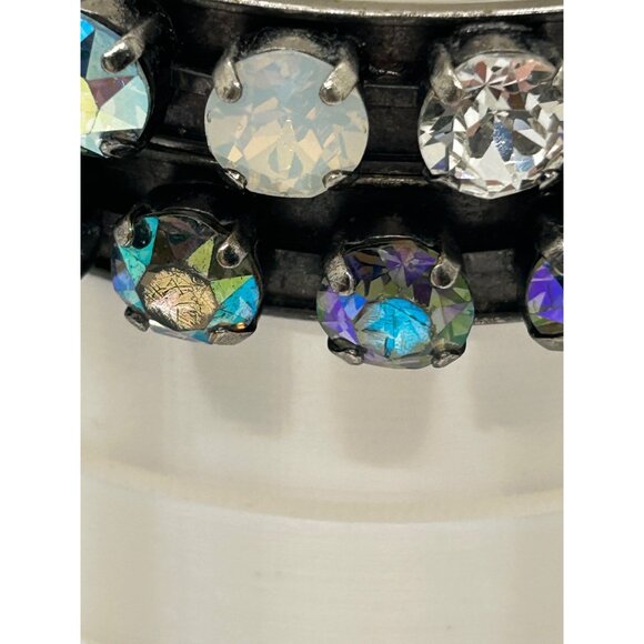 Set of Vintage Aurora Borealis Rhinestone Bangle Set of 2 Black Finish 7.5 inch - Picture 13 of 16